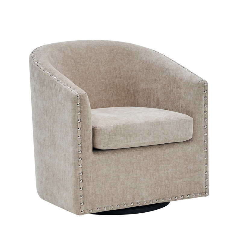 Anaelisa Swivel Fabric Barrel Accent Chair, Beige
