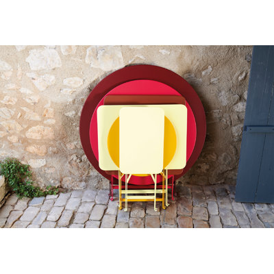 Bistro Round Metal Folding Outdoor Bistro Table With Umbrella Hole , in. W in. D