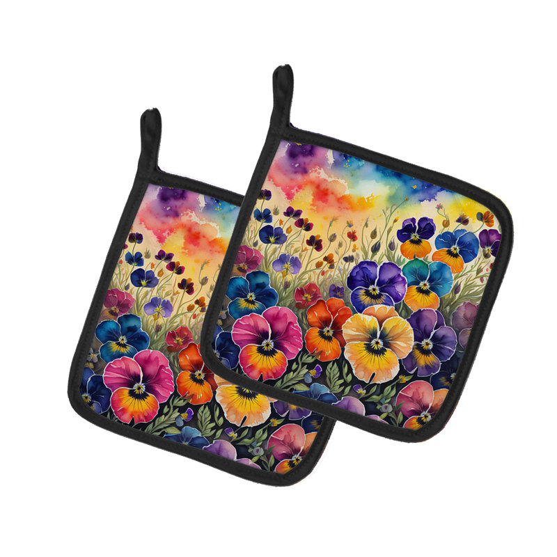 Colourful Pansies Pair of Pot Holders