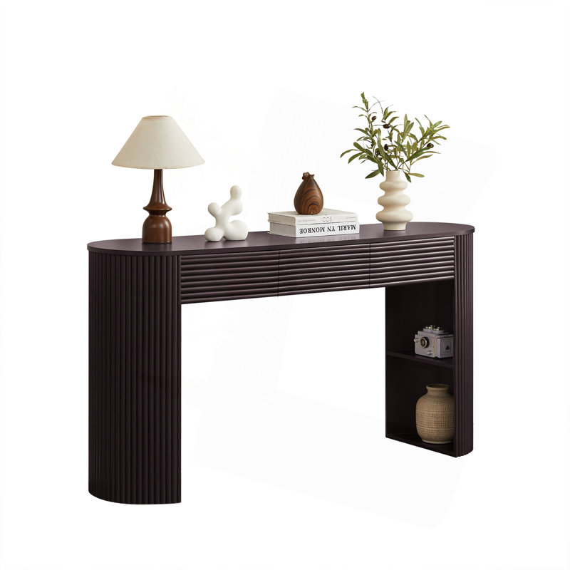 Retro Console Table With Storage, 3 Drawers, 1 Table-Leg Niche, Round Slat Aesthetic, Entryway, Living Room & Hallway