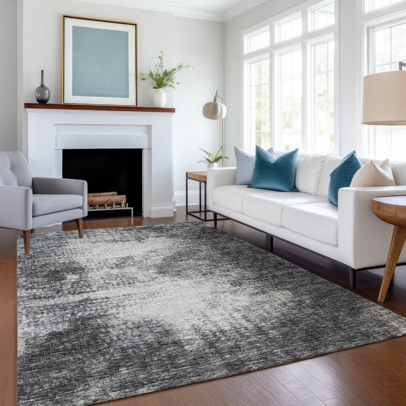 Tapis noir lavable à la machine de qualité supérieure Mayfield, Rectangle 5 pi x 7 pi 6 po
