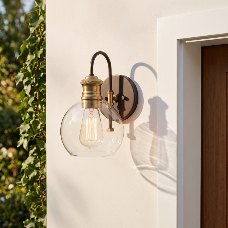 Brianna 10" H Outdoor Wall Lantern in Oil Rubbed Bronze with Natural Brass, Oil Rubbed Bronze with Natural Brass