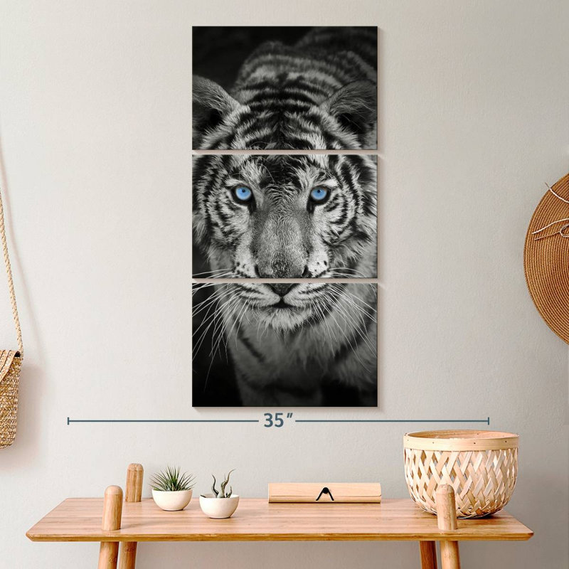 Tigre bleu sur toile, ensemble de 3 pièces, H 32 po x l 15 po x P 1,25 po