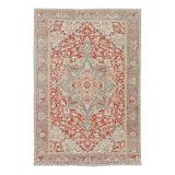 Antique Afghani Heriz Rug In Red And Teal Floral Design - Rug & Kilim