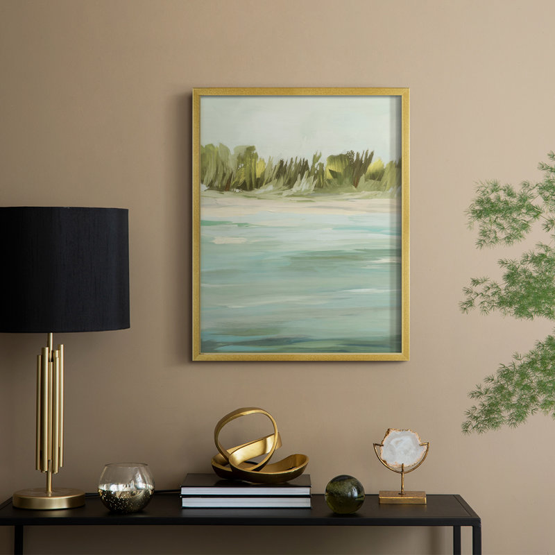 Offshore Horizon I Framed Print - Solid Wood, 30" H x 24" W, Gold