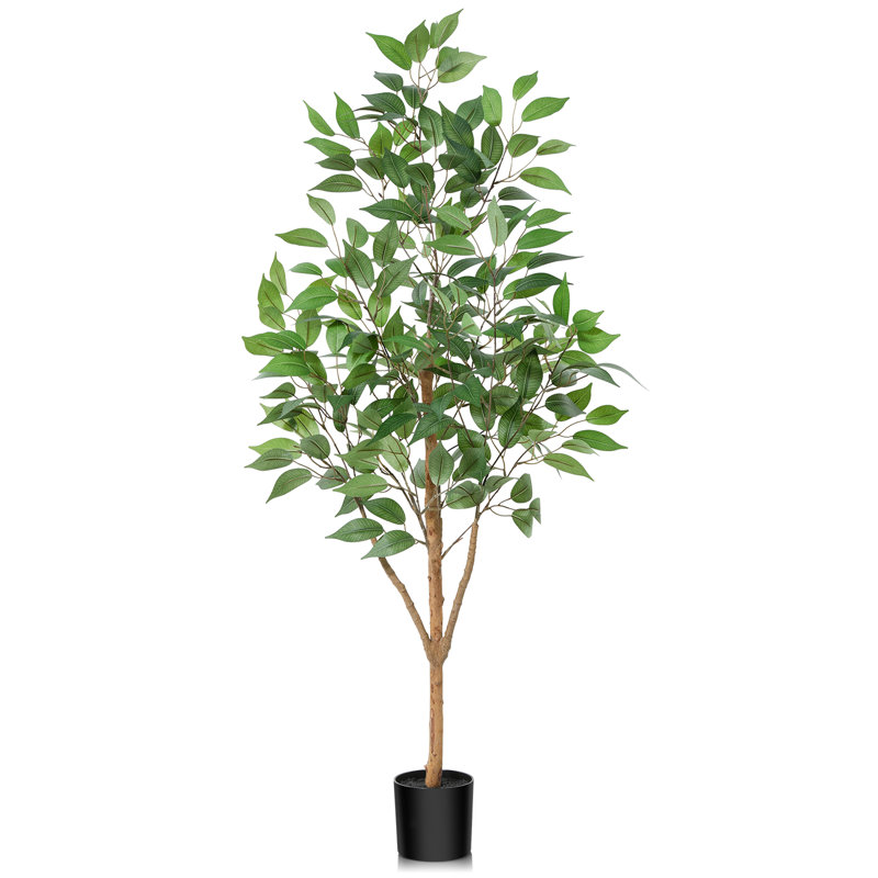 Adcock Artificial Ficus Tree in Pot with Realistic Leaves and Natural Trunk, 47" H x 12" W x 12" D