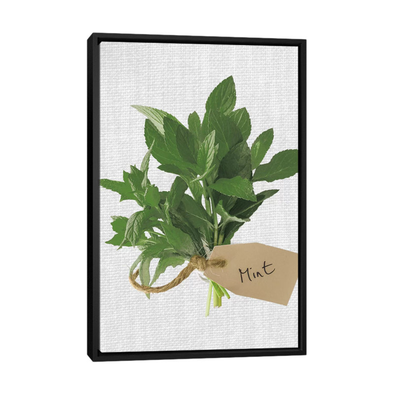 « menthe », impression sur toile, H 26 po x l 18 po x P 1,5 po, Toile avec cadre noir, Pas de tapis