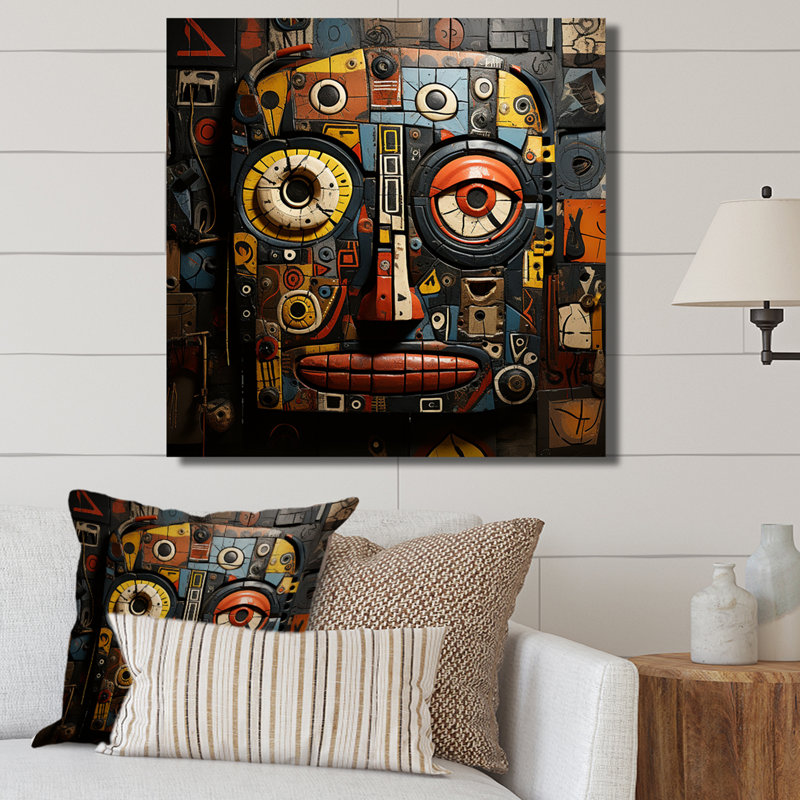 Tribal masque africain I - art mural masque africain, Cadre photo blanc, H 36 po x l 36 po