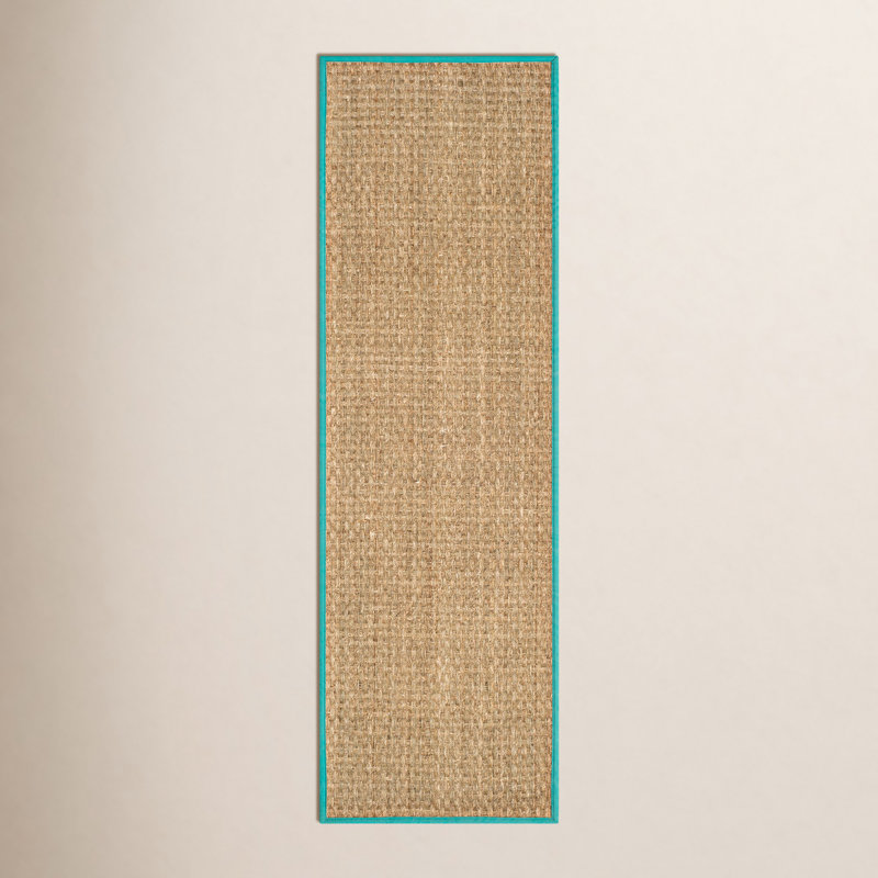 Auckland Bamboo Slat/Seagrass Natural/Teal Area Rug, Runner 2'6" x 8'