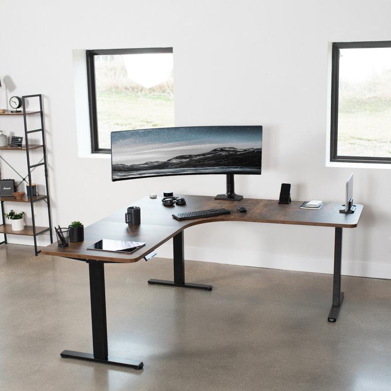 Rustic Vintage Brown L-Shaped Electric Adjustable Standing Desk