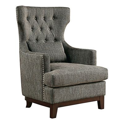 Button Tufted Wing-Back Accent Chair 1Pc Light Gray Fabric Upholstered Pillow Solid Wood Traditional Living Room Furniture -  Red Barrel StudioÂ®, 6493ED7C93AE468DAE692BAE065B8726