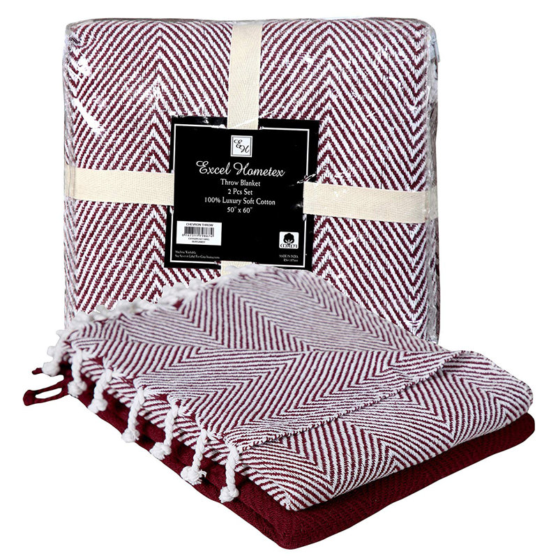  Jeté luxueux 100% coton, Bourgogne, Chevrons