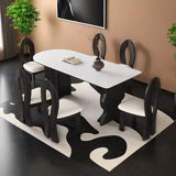 Plain white simple dining table and chair set