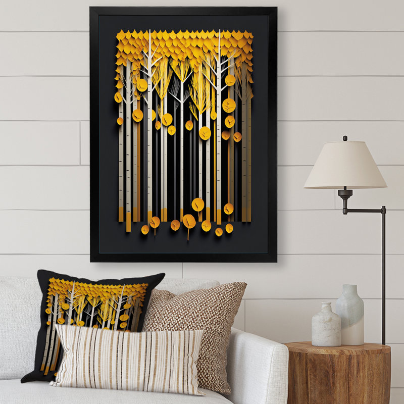 «Abstract Yellow Forest Quill», impression sur toile, Cadre simple noir, H 44 po x l 34 po x P 1,5 po