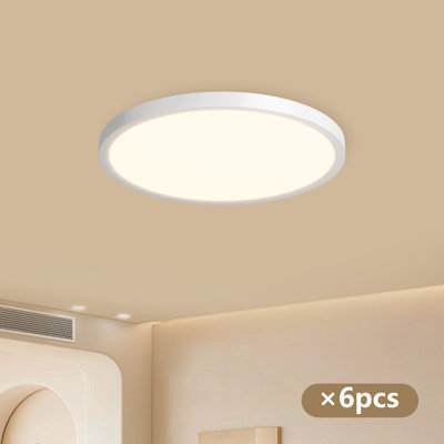 6Pk 12 Inch Round Led Flush Mount Ceiling Light, 5 Cct Dimmable 24W Close To Ceiling Light Fixture Fixture For Living Room Bedroom Kitchen (Set Of 6)