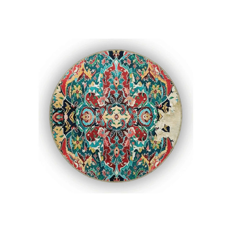 Turquoise Themed Multicolored Abstract Traditional Motif Patterned Vintage Decorative Carpet, Rectangle 3'4" x 6'7"
