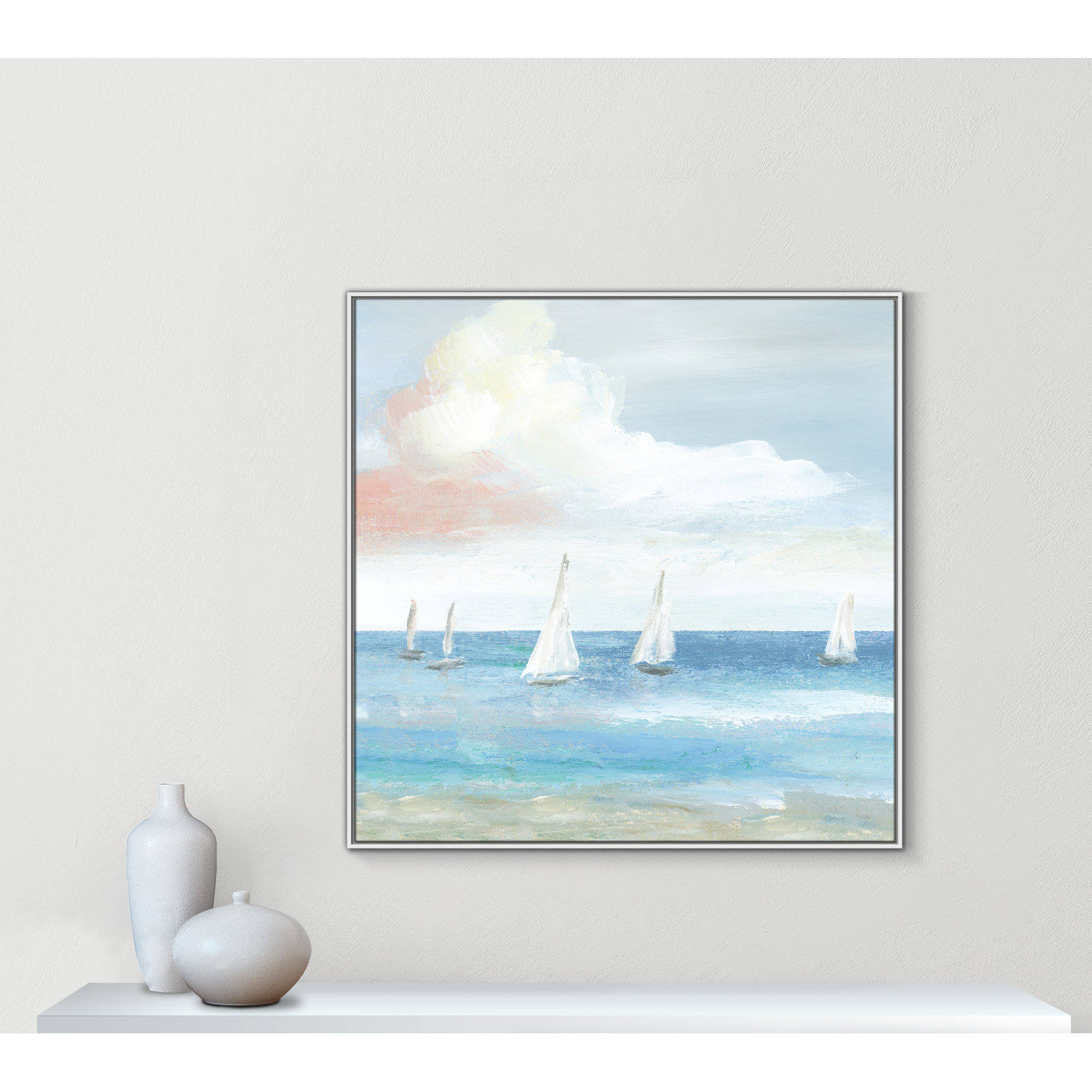 Ibis "Beach Sail Bliss" Print by Nan, 46.5" H x 46.5" W x 2" D, White