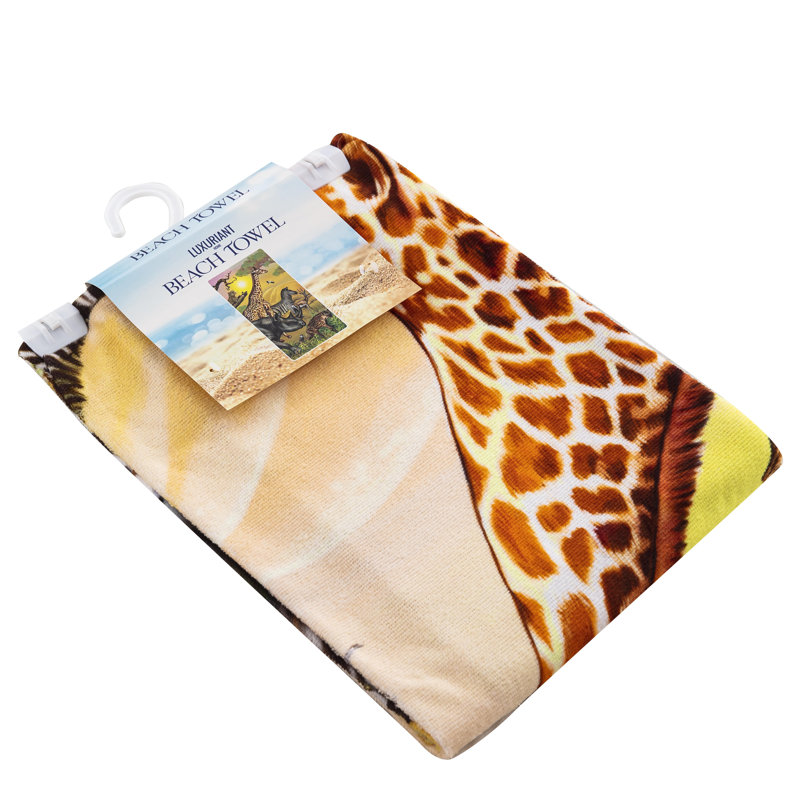 Giraffe Rhino Zebra and Safari Animals Beach Towel, 30 x 60 inches