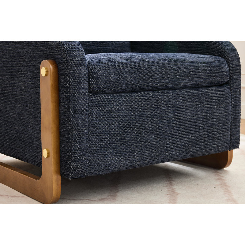 Fauteuil ergonomique en chenille bleue avec structure en bois pour le salon et la chambre à coucher Chenille bleue, côté
