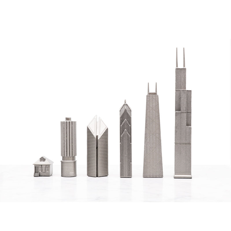 Stainless Steel CHICAGO Chess Set with Marble Hatch Board