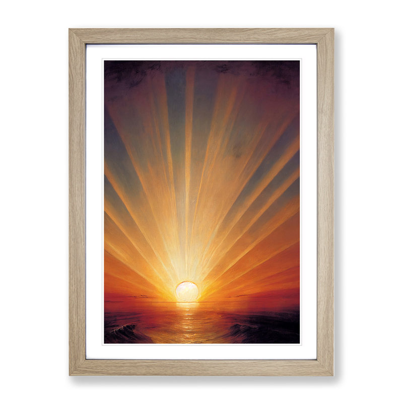 Tranquil Sunset - Single Picture Frame Painting, 34cm H x 25cm W x 2cm D, Oak Framed
