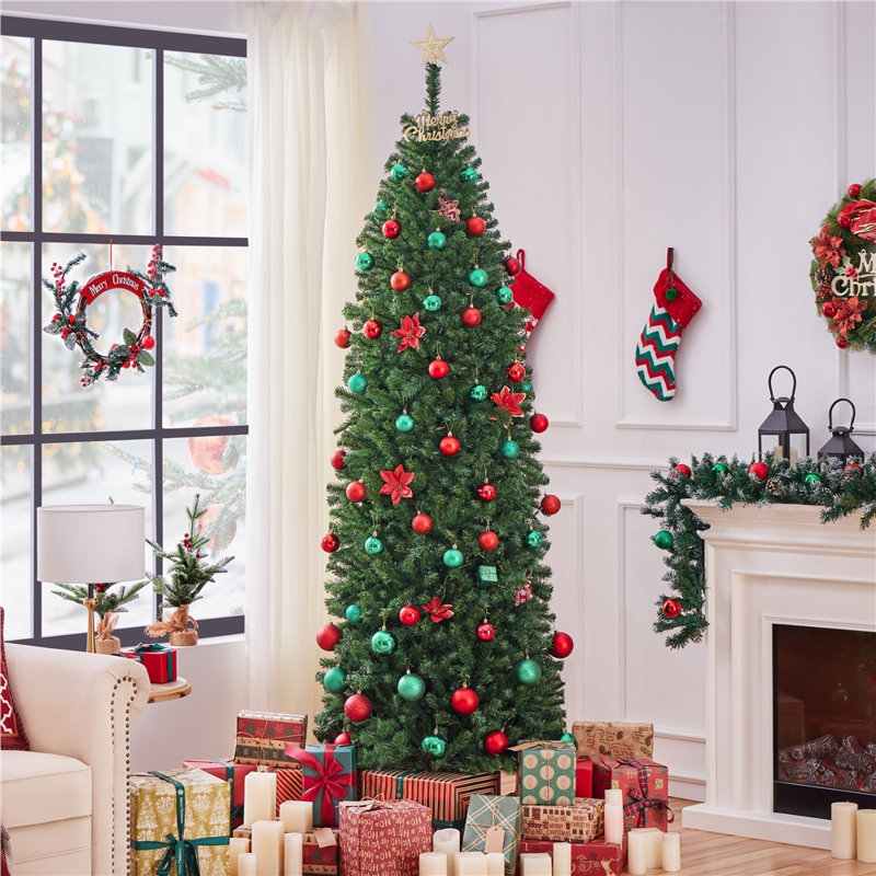 Arbre de Noël à charnière épinette avec support pliable Nyle, 7,5 pi, Non pré-éclairé