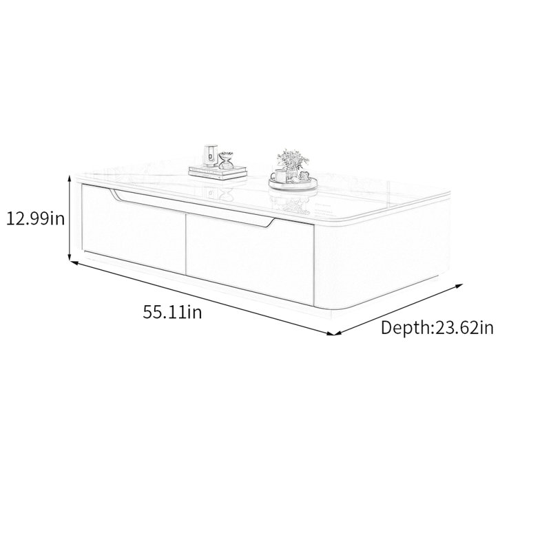 Table basse avec tiroir Modern Rock, H 12,99 po x L 23,62 po x l 55,11 po, Noir