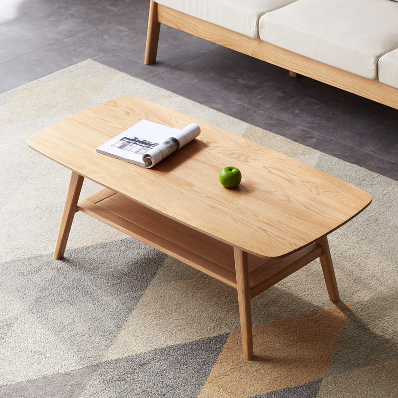 Table basse rectangulaire en bois de chêne massif avec étagère de rangement - 40 po