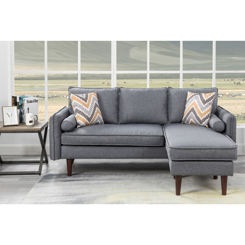 Gouvernour L Shaped Sectional Sofa Chaise with USB Charger & Pillows, Right Hand Facing, 100% Linen, Green 100% Linen