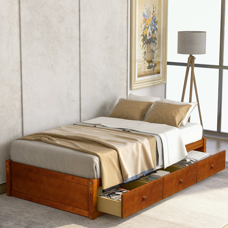 Kutsi 14.1" Solid Wood Platform Bed, Oak