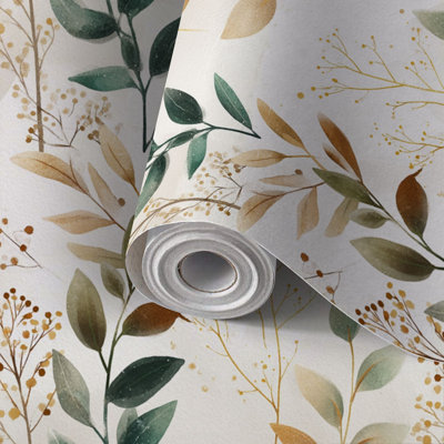 Papier peint auto-adhésif de style campagne moderne à motif floral avec feuilles autocollantes, auto-adhésif et amovible 17,7 po x 118 po (45 x 300 cm)