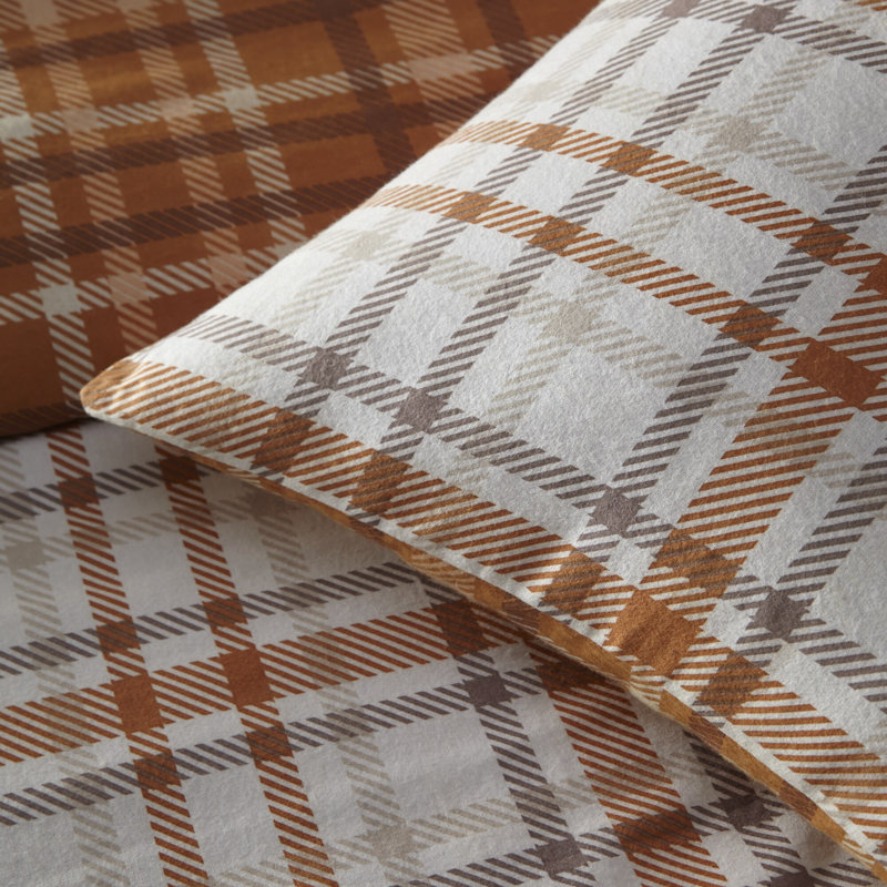Raffael Flannel Chequered Duvet Cover Set with Pillowcases, Orange, Kingsize - 2 Standard Pillowcases