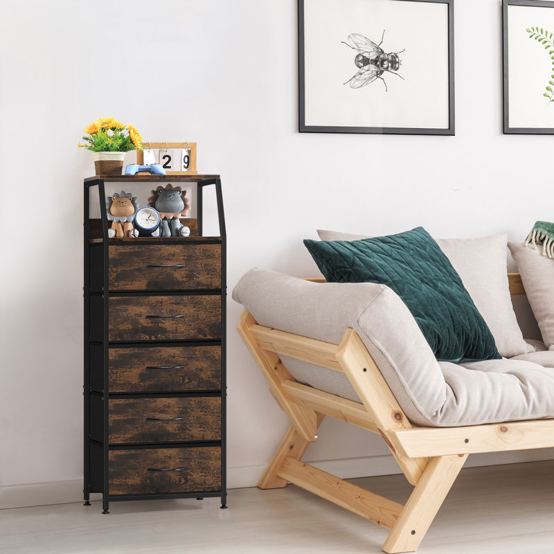 Commode 5 tiroirs avec tablette ouverte, Brun, 5