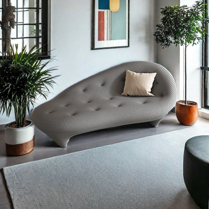 Chaise longue rembourrée Creative Simple Leisure Home, Gris foncé, Accoudoir à droite (vu de face)