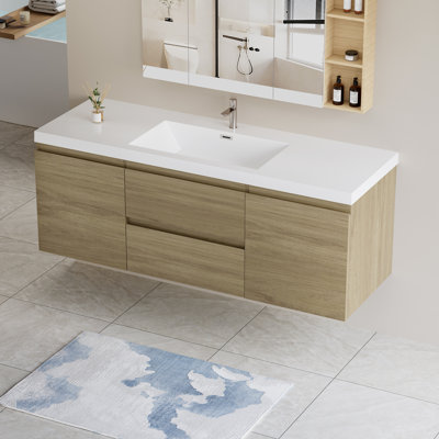 Meuble-lavabo double 59 po avec plateau en résine Sohad