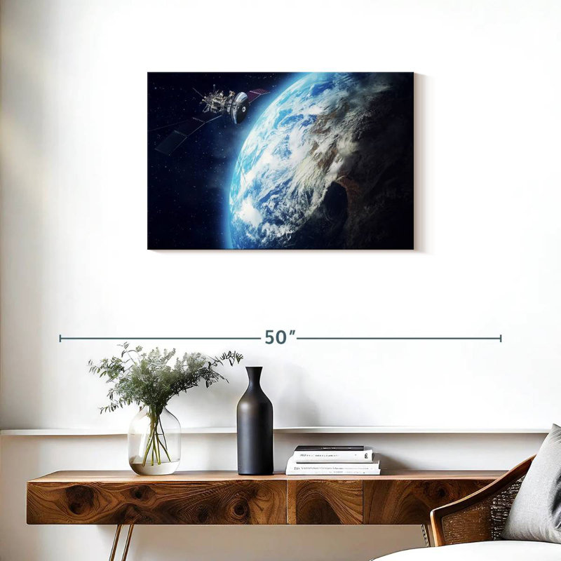 Satellite Revolving Earth, 20" H x 30" W