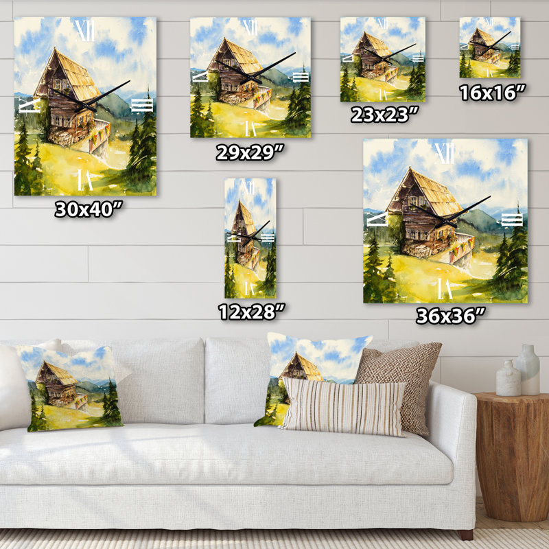 Paysage paisible avec un vieux chalet en été - Horloge murale traditionnelle, Petit
