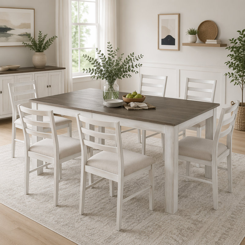Ensemble de table de salle à manger 7 pièces, Brun / blanc