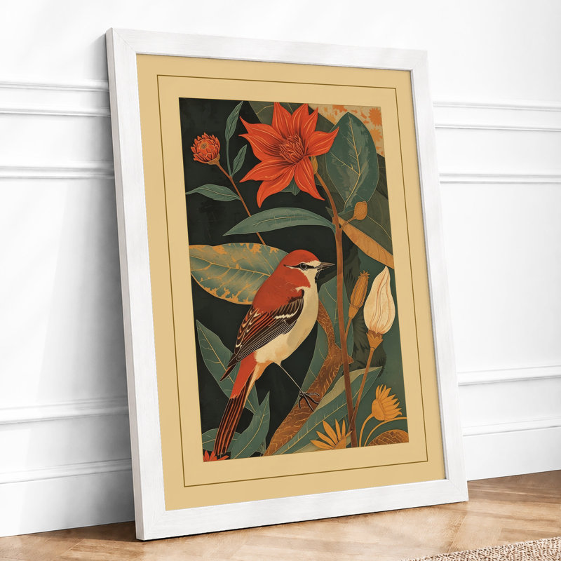 Cardinal Among Blooms Botanical - Print, A4 - 29.7 x 21.0 cm, White