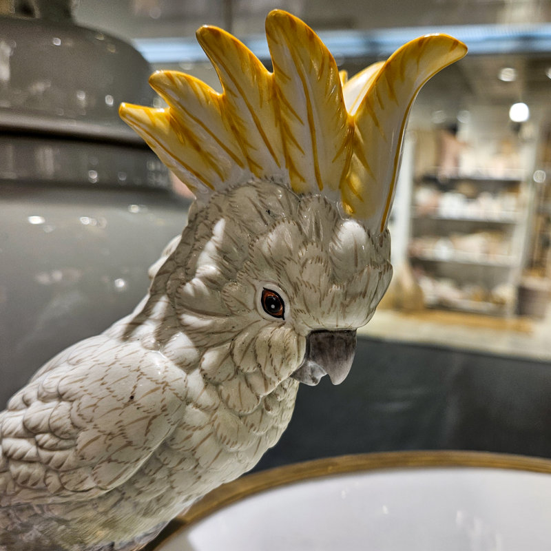 Porcelain Basin With Bronze Cockatoo
