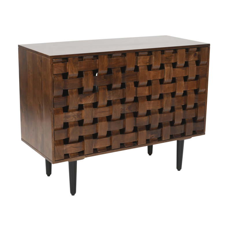 Armoire d'appoint en bois massif avec rangement Kaczmarek, Châtaigne, H 32 po x l 42 po x P 18 po