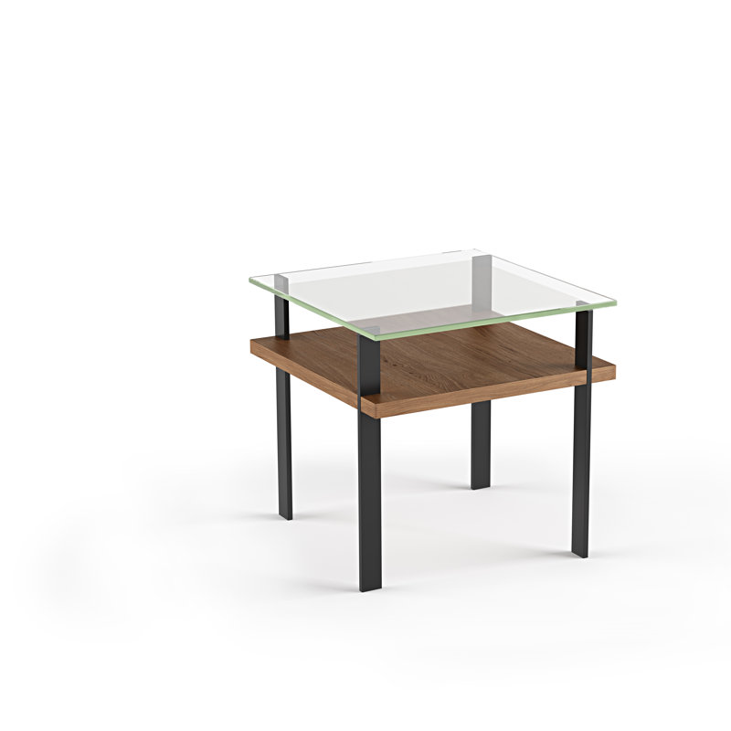 Terrace Glass End Table, Natural Walnut