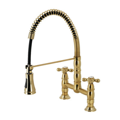 Kingston Brass Heritage Double-Handle 2-Hole Deck-Mount Pre-Rinse Bridge Kitchen Faucet