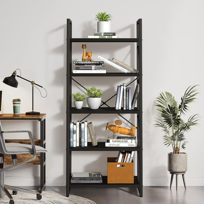 Modern 5 Tiers Bookshelf, Black, 62.2" H x 23.58" W x 11.81" D
