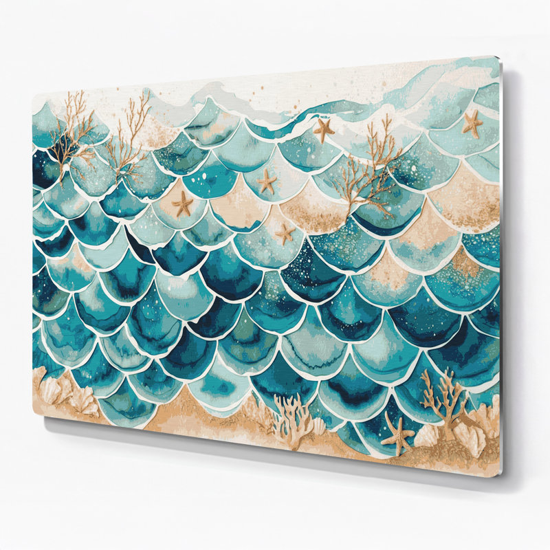 Art mural en métal écaille de sirène côtière, H 11 po x l 14 po