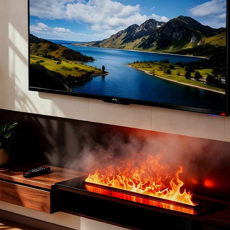 Ebern Designs Black Recessed Wall Mounted Electric Fireplace Insert, 6.3" H x 78.74" W x 9.45" D