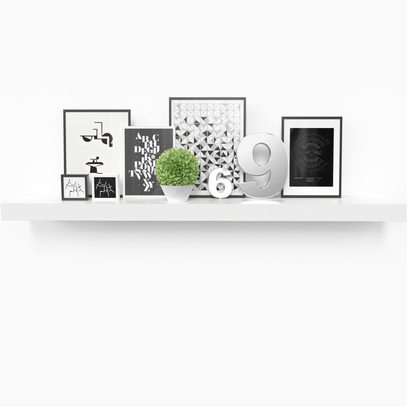 White Veneered Modern Floating Wall Shelf with Hidden Brackets