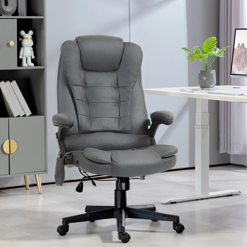 Fauteuil de bureau à 6 points vibrant et chauffant, gris foncé - inclinable, rembourré, siège chauffant à dossier réglable, hauteur