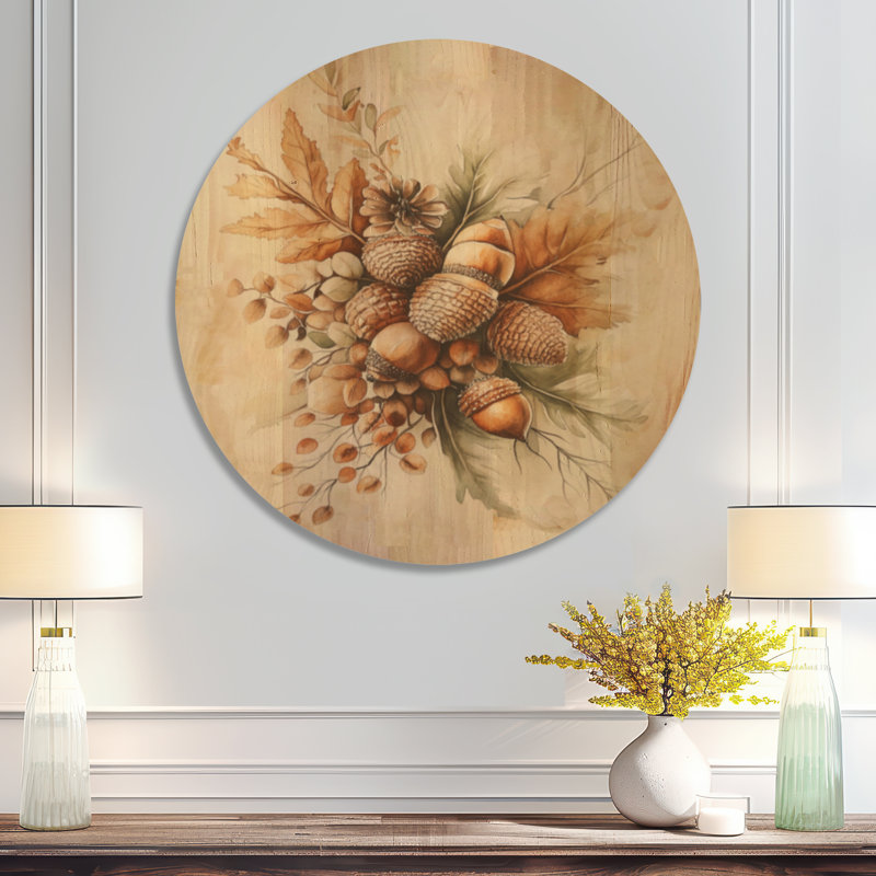 Collection Gland du cueilleur II - Décoration murale ronde en bois à thème botanique, Rond 36 po, Rond