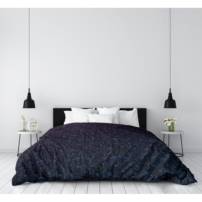 Housse de couette Katelyn Elizabeth, Housse de couette pour très grand lit, Noir / Bleu / Mauve, Polyester brossé